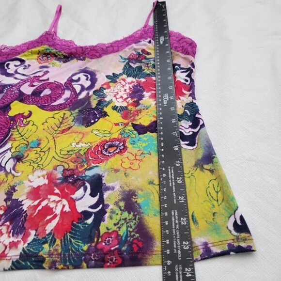 Josie Natori EUC Lace Trim Dragon Floral Silky Cami Tank Top Y2K Feminine Size S - Picture 5 of 8